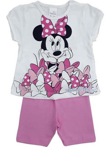 Beboulino Minie Mouse Βρεφικό Σετ για Κορίτσι Καλοκαιρινό Λευκό Ροζ 8010867