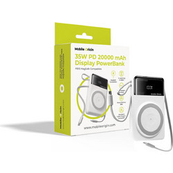Mobile Origin PB15 Magsafe Power Bank 20000mAh 35W με Ενσωματωμένα Καλώδια USB-C & Lightning Power Delivery White