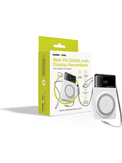 Mobile Origin PB15 Magsafe Power Bank 20000mAh 35W με Ενσωματωμένα Καλώδια USB-C & Lightning Power Delivery White