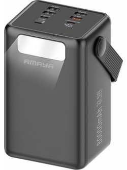 Amaya APB-80 Power Bank 80000mAh 22.5W με Ενσωματωμένα Καλώδια USB-C Lightning & micro USB Black