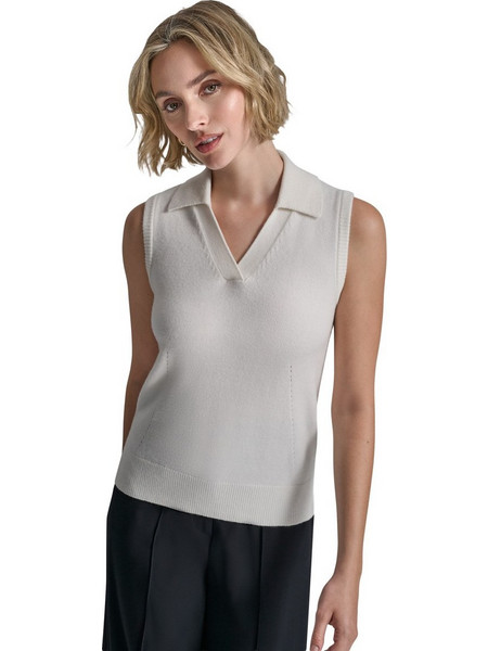 DKNY Γυναικείο Καλοκαιρινό Top Πλεκτό Εκρού UK5TRA38-IVY