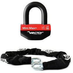 Vector Mini Max+ Αντικλεπτική Αλυσίδα Μηχανής με Κλειδαριά 100cm 14mm Μαύρη Κόκκινη