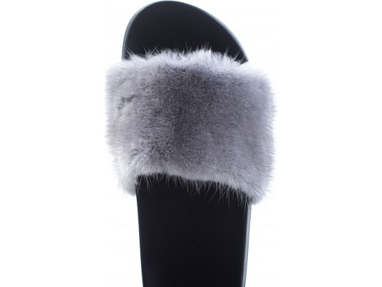 Haute Acorn - Grey Rabbit Fur Slides