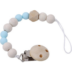 Baby Pacifier Clip Chain Wooden Holder Soother Pacifier Clips Leash Strap Nipple Holder for Infant Feeding(Light blue) (OEM)