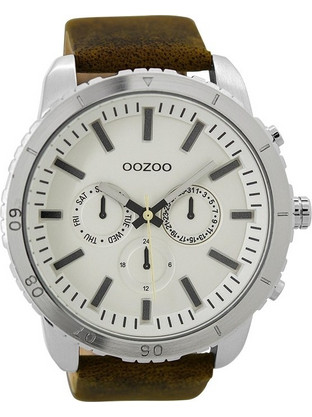 Oozoo Timepieces Ανδρικό Ρολόι Χρονογράφος με Καφέ Δερμάτινο Λουράκι C9445