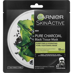 Garnier Pure Charcoal Black Tissue Sheet Μαύρη Μάσκα Προσώπου για Ενυδάτωση Μαύρα Στίγματα & Λάμψη με Άνθρακα 28gr