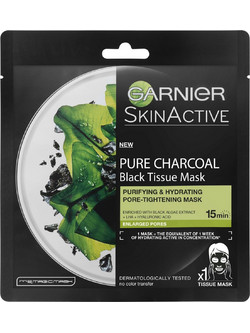 Garnier Pure Charcoal Black Tissue Sheet Μαύρη Μάσκα Προσώπου για Ενυδάτωση Μαύρα Στίγματα & Λάμψη με Άνθρακα 28gr