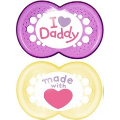 Mam Original Σιλικόνη I Love Daddy Made With Love Φούξια Κίτρινο 6m+ 2τμχ