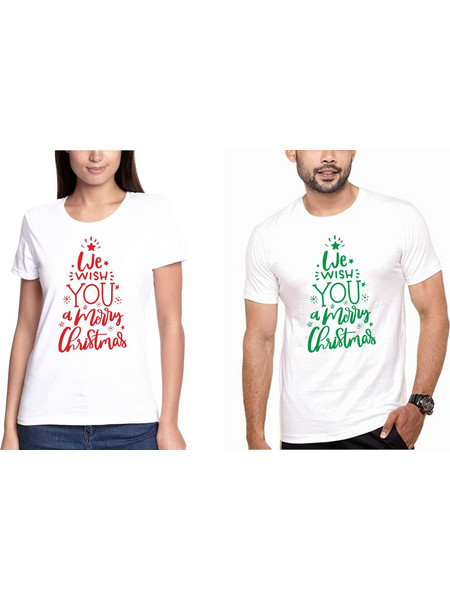 T-shirt Merry Christmas ζευγάρι κόκκινο πράσινο
