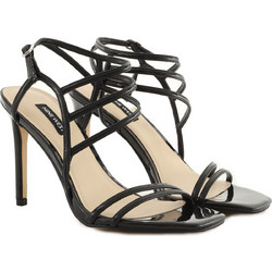Nine West ZANA3 Γυναικεία Πέδιλα Δερμάτινα Μαύρα με Λεπτό Ψηλό Τακούνι
