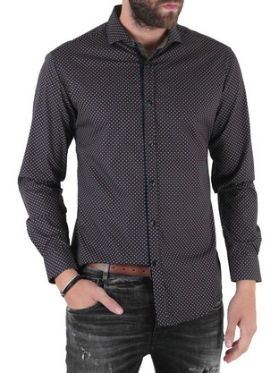 Stefan Ανδρικό Πουκάμισο Βαμβακερό Μακρυμάνικο Slim Fit Μπλε Μπεζ 9009-FW21
