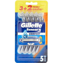 Gillette Sensor 3 Comfort Ξυραφάκι μιας Χρήσης με 3 Λεπίδες & Λιπαντική Ταινία 5τμχ