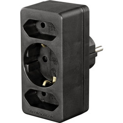 Hama 3-Way Multi-Plug, 2 Euro/1 Earthed Socket, black