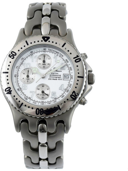 Jean Perrier Swiss Tachymeter Aluminium Γυναικείο Ρολόι Χρονογράφος με Ασημί Μεταλλικό Μπρασελέ JP5348