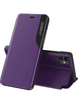 Eco Leather View Case elegant bookcase type case with kickstand for iPhone 13 mini purple