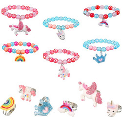 Children's Unicorn Bracelet with Colourful Adjustable Rings Pack of 12
