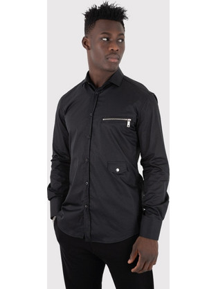 Stefan Ανδρικό Πουκάμισο Βαμβακερό Μακρυμάνικο Slim Fit Μαύρο 9028-F/W22