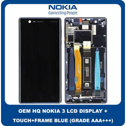 Nokia 3 Nokia3 (TA-1032, TA-1020, TA-1028, TA-1038) IPS LCD Display Screen Assembly Οθόνη + Touch Digitizer Μηχανισμός Αφής + Frame Bezel Πλαίσιο Σασί Blue Μπλε (Premium A+)