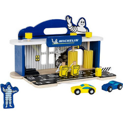 Michelin Παιδικό Παιχνίδι Ξύλινο Πρατήριο Αυτοκινήτων με 2 αυτοκίνητα, 36x21x20 cm - Michelin