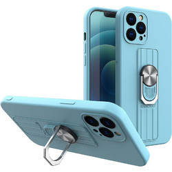 Ring Case silicone case with finger grip and stand for iPhone 13 Pro light blue