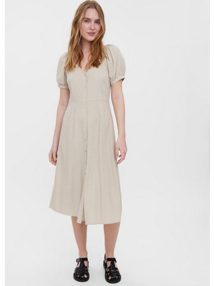 Vero Moda Midi Καλοκαιρινό Καθημερινό Φόρεμα Μπεζ 10260300