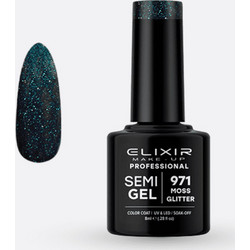 Elixir Semigel 971 Moss Glitter Ημιμόνιμο Βερνίκι Νυχιών 8ml