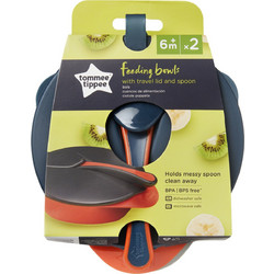 Tommee Tippee Easy Scoop Feeding Bowls with Travel Lid & Spoon 6m+ Κωδ 44671850 Σετ Μπολ Φαγητού με Προστατευτικό Καπάκι & Κουτάλι 2 Τεμάχια