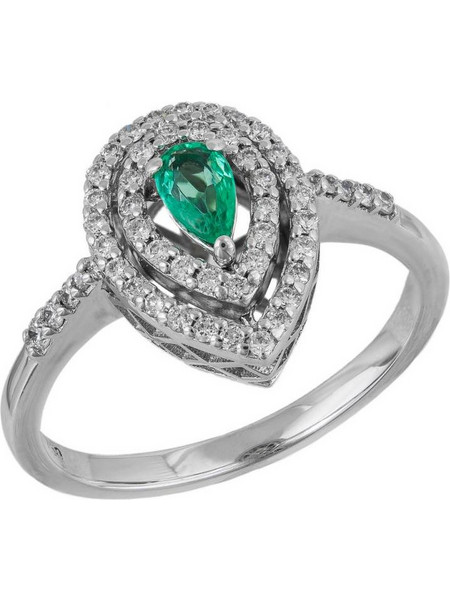 Λευκόχρυσο δαχτυλίδι Κ18 Brilliants and Emerald 043313 043313 Χρυσός 18 Καράτια