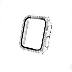 2-In-1 Diamonds Case White + Tempered Glass Apple Watch 44mm