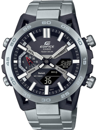 Casio Edifice Ανδρικό Ρολόι Χρονογράφος Solar με Ασημί Μεταλλικό Μπρασελέ ECB-2000D-1AEF