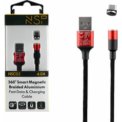 NSP Micro Usb ΦΟΡΤΙΣΗΣ-Data Magnetic Braided NSC02 4.0A Qc 3.0 1.2m RED