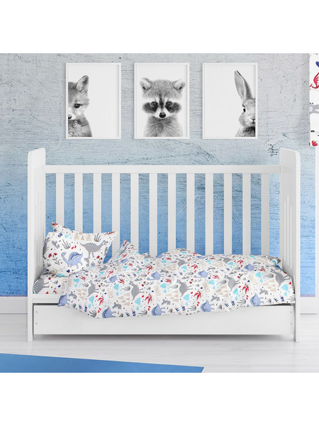 Dimcol Dino 309 Σετ Βρεφικά Σεντόνια Κούνιας 120x160 White/Blue