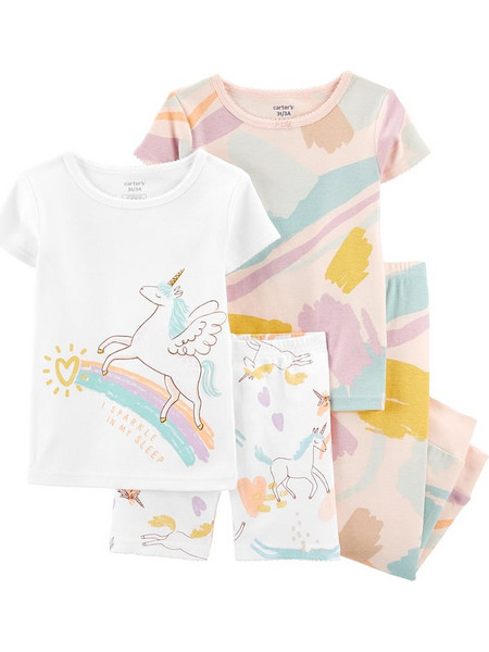 Carter's σετ τεσσάρων τεμαχίων πιτζάμες ροζ, σχέδιο μονόκεροι
