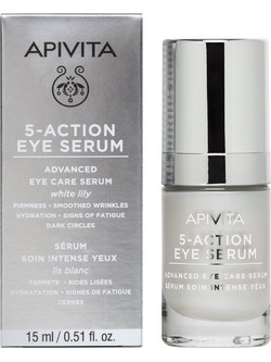 Apivita 5 Action Eye Αντιγηραντικό Ενυδατικό Serum Ματιών για Μαύρους Κύκλους με Υαλουρονικό Βασιλικό Πολτό Αλόη & Μέλι 15ml