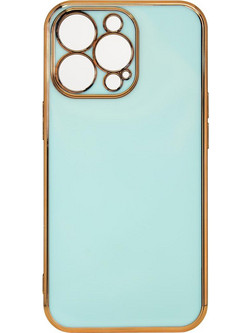 Lighting Color Case for iPhone 12 Pro Max, gel cover with a gold frame, mint