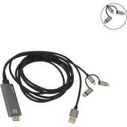 3 σε 1 καλώδιο μεταφοράς δεδομένων και εικόνας Type C/Lightning/Micro USB σε HDMI και USB 180cm γκρι OTN-7537A ONTEN