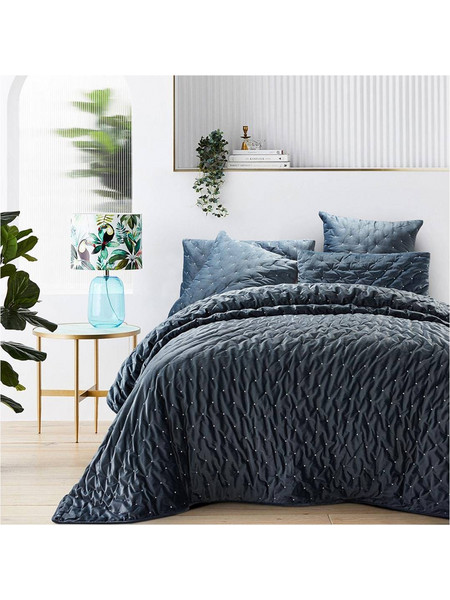 ΣΕΤ ΠΑΠΛΩΜΑ LUXURY VELVET BLUE GREY (220*240+2*52*72)LIOLIOSHOME