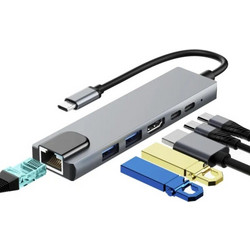 USB 3.0 Type C HUB 6 Port 2 X USB 3.0 & 2 X Type C & Ethernet 10/100 & HDMI Silver 0.15m