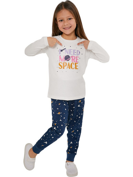 Rolypoly Need Space Παιδική Πιτζάμα Βαμβακερή Χειμωνιάτικη Λευκή Navy Μπλε RP3176K