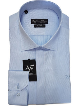 Versace 19V69 11.31 Ανδρικό Πουκάμισο Βαμβακερό Μακρυμάνικο Κανονική Γραμμή Γαλάζιο