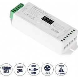 GloboStar 71426 D5-CX Mi-BOXER DC DMX & RDM Dimmer High Speed Controller / Decoder 5 Καναλιών DC 12-24V 5 x 4A 96W - Max 20A 480W - IP20 Μ13 x Π5 x Υ2.5cm - 5 Years Warranty