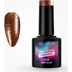 Elixir Diamond Semi Gel 1230 Honey Orange Glitter Ημιμόνιμο Βερνίκι Νυχιών 8ml