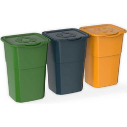 Σετ 3 Κάδοι Ανακύκλωσης 50lt (x3) Πλαστικοί για Επαγγελματική ή Οικιακή Χρήση 39x36x54cm (x3) Eco 3 Πράσινο/Κίτρινο/Μπλε Καπάκι DEA HOME ITALY Μαύρο