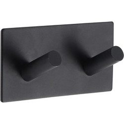 Διπλό άγκιστρο μπάνιου, γάντζος μεταλλικός 3Μ, σε μαύρο χρώμα, 9x2.5x3 cm - Aria Trade