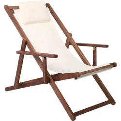 Σεζλόνγκ Ξύλινη με Μπράτσα & Μπεζ Ύφασμα E778