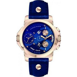 Daniel Klein Premium Dual Time Rose Gold Dark Ανδρικό Ρολόι Χρονογράφος με Μπλε Δερμάτινο Λουράκι DK10185-3