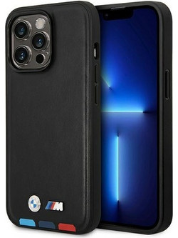 Case BMW BMHMP14X22PTDK iPhone 14 Pro Max 6.7 "black / black Leather Stamp Tricolor Magsafe