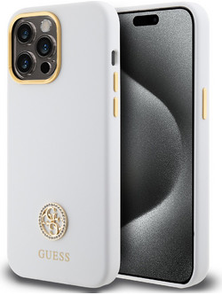 Guess 4G Strass Logo Collection Case Θήκη προστασίας από σιλικόνη - iPhone 15 Pro Max White - GUHCP15XM4DGPH