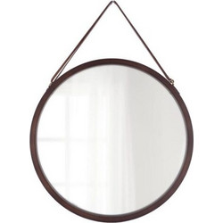 Διακοσμητικός Επιτοίχιος Στρογγυλός Καθρέφτης από Bamboo με δερμάτινο λουράκι, διάμετρο 28 cm