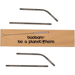 Boobam Straw Short Metal Silver Μεταλλικά Καλαμάκια 4 Τεμάχια